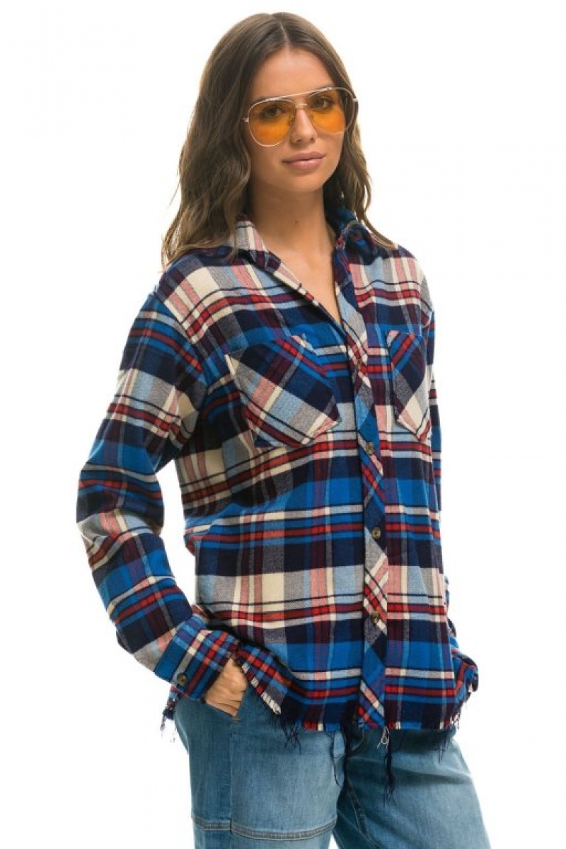 Camisa Aviator Nation Plaid Flannel Light Weight Western Hombre Patriot Plaid | 71BGPMXVD