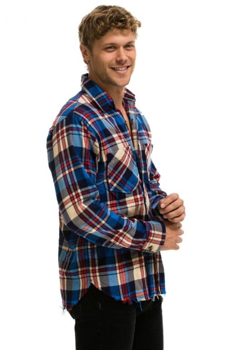 Camisa Aviator Nation Plaid Flannel Light Weight Western Hombre Patriot Plaid | 71BGPMXVD