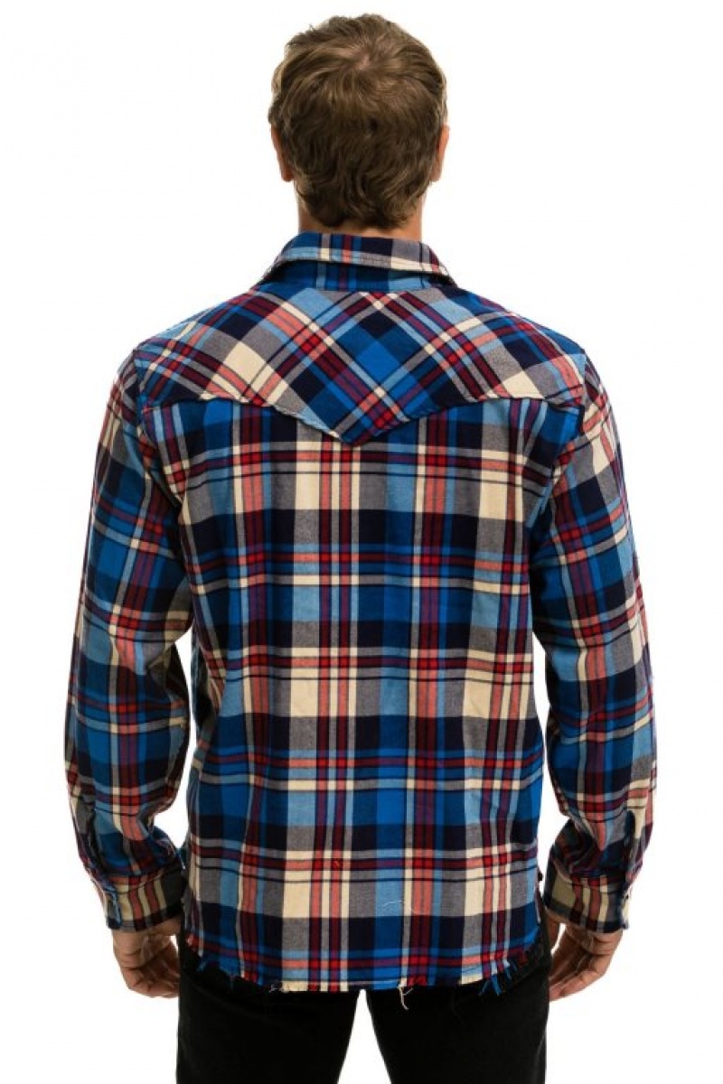 Camisa Aviator Nation Plaid Flannel Light Weight Western Hombre Patriot Plaid | 71BGPMXVD