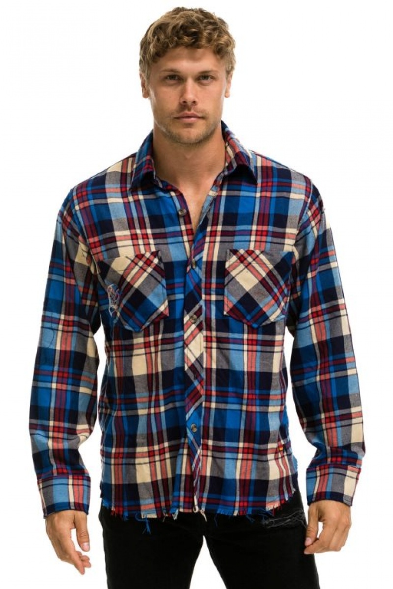 Camisa Aviator Nation Plaid Flannel Light Weight Western Hombre Patriot Plaid | 71BGPMXVD