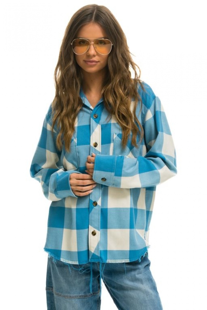 Camisa Aviator Nation Plaid Flannel Light Weight Western Mujer Blue | 27DKGSLFI