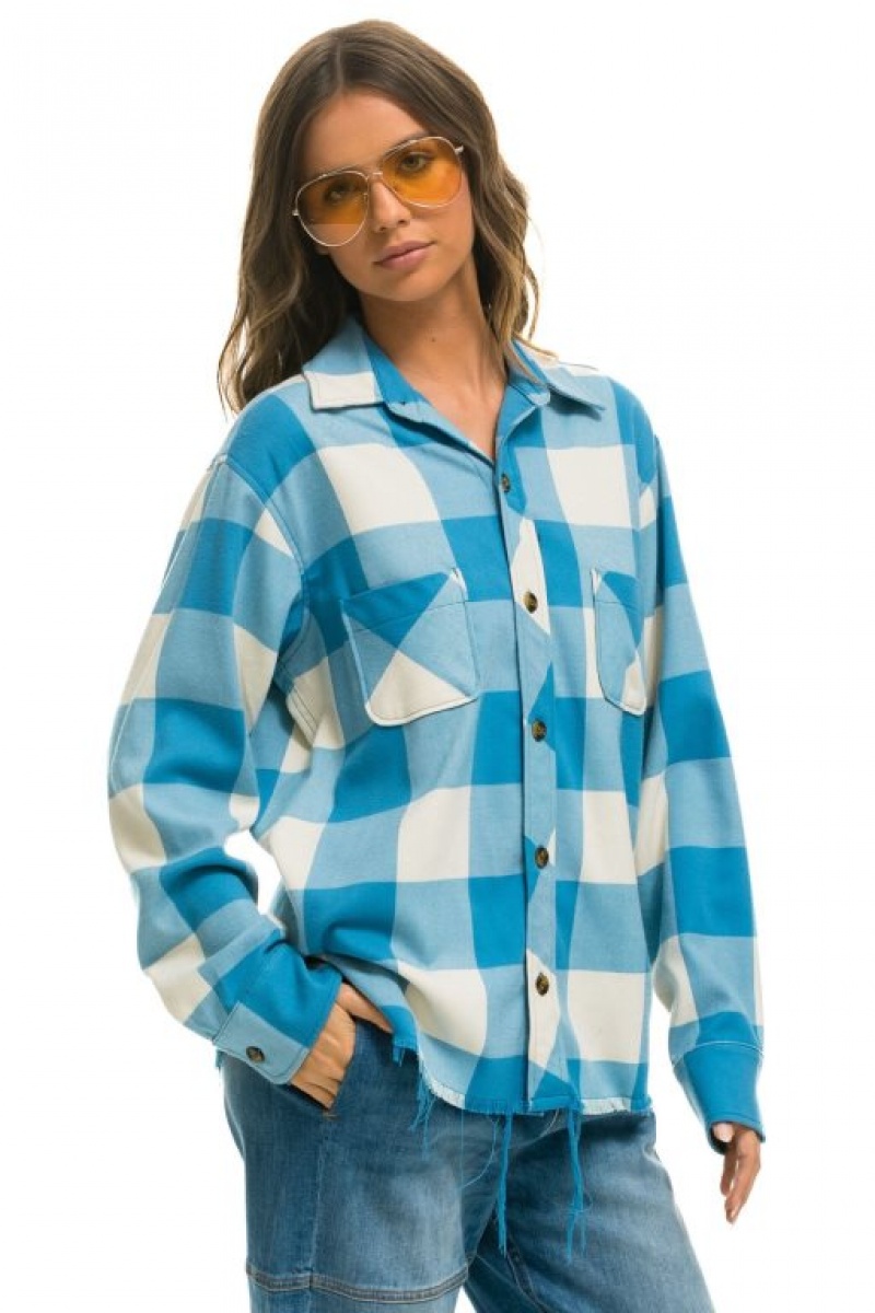 Camisa Aviator Nation Plaid Flannel Light Weight Western Mujer Blue | 27DKGSLFI