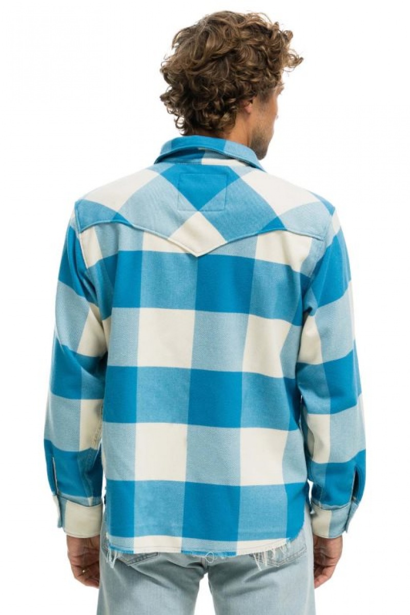Camisa Aviator Nation Plaid Flannel Light Weight Western Mujer Blue | 27DKGSLFI