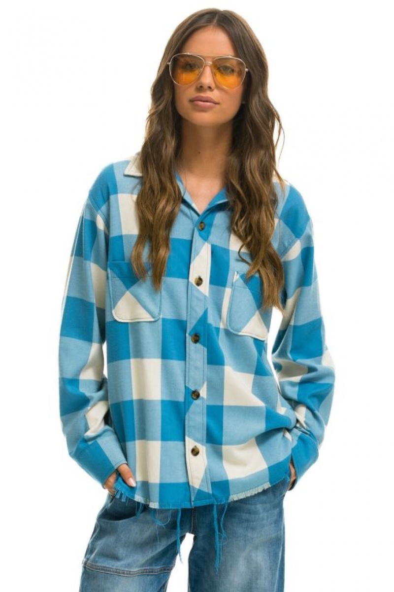 Camisa Aviator Nation Plaid Flannel Light Weight Western Mujer Blue | 27DKGSLFI