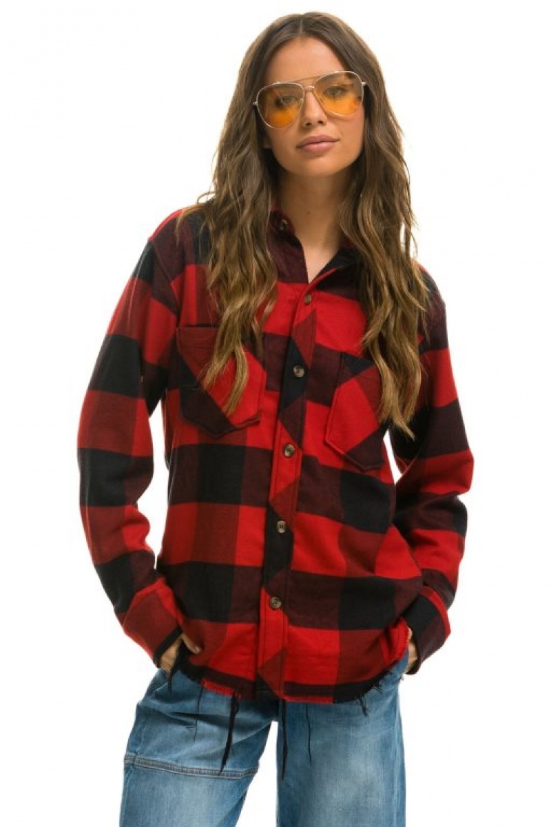Camisa Aviator Nation Plaid Flannel Light Weight Western Mujer Buffalo Plaid | 27HNCSJIG