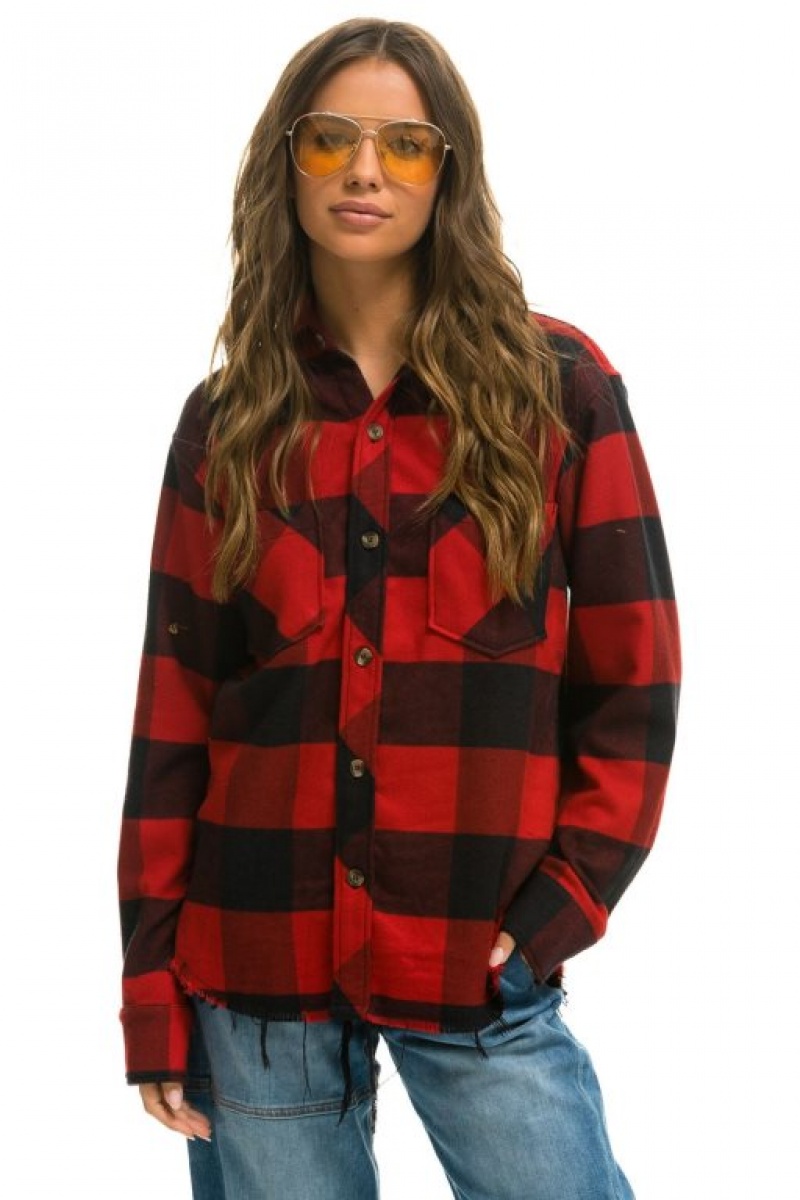 Camisa Aviator Nation Plaid Flannel Light Weight Western Mujer Buffalo Plaid | 27HNCSJIG