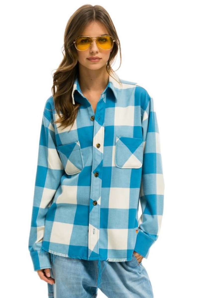 Camisa Aviator Nation Plaid Flannel Western Hombre Blue | 70VPMRQLH