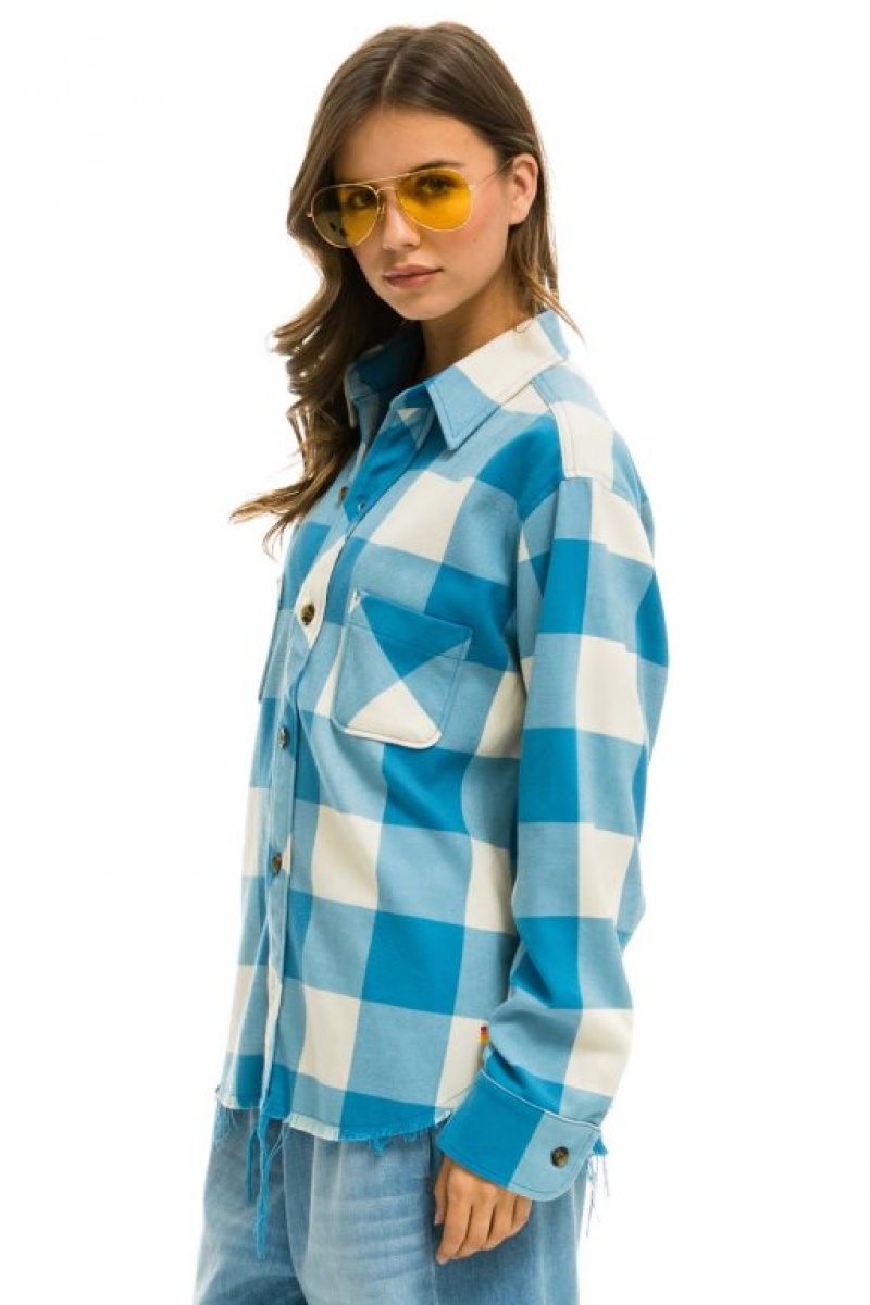 Camisa Aviator Nation Plaid Flannel Western Hombre Blue | 70VPMRQLH