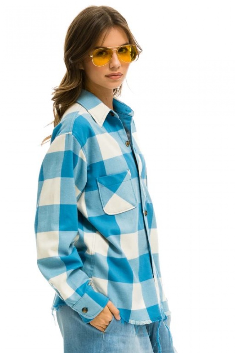 Camisa Aviator Nation Plaid Flannel Western Hombre Blue | 70VPMRQLH