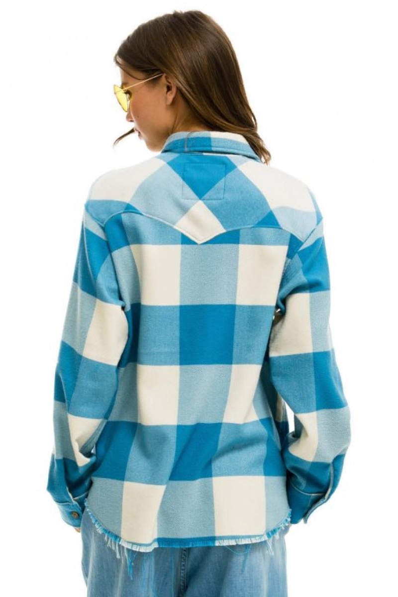 Camisa Aviator Nation Plaid Flannel Western Hombre Blue | 70VPMRQLH