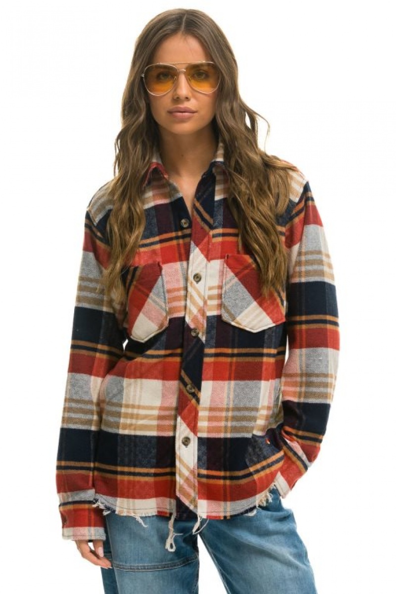 Camisa Aviator Nation Plaid Flannel Western Mujer Cowboy Plaid | 26UKBJXEZ