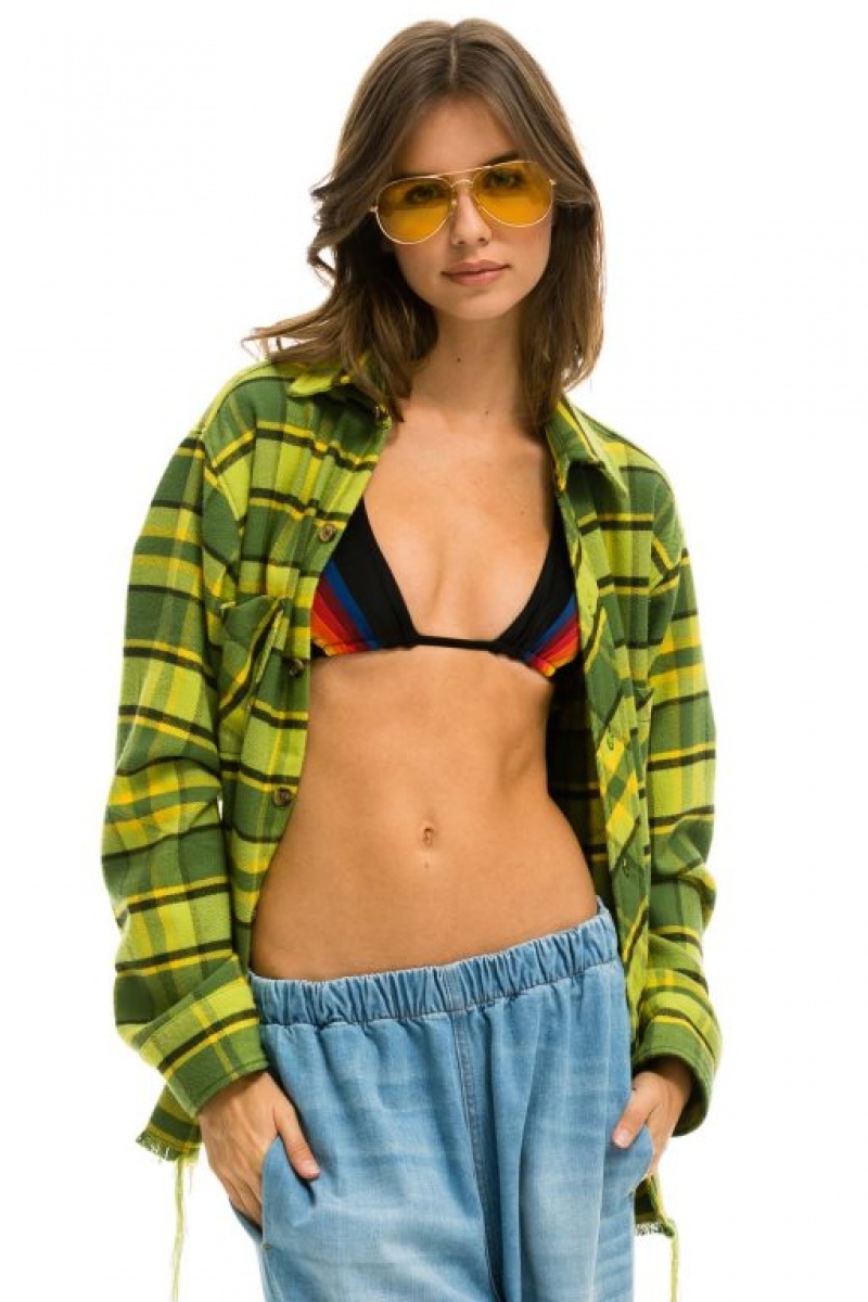 Camisa Aviator Nation Plaid Flannel Western Mujer Avocado Plaid | 27BUMKCFA