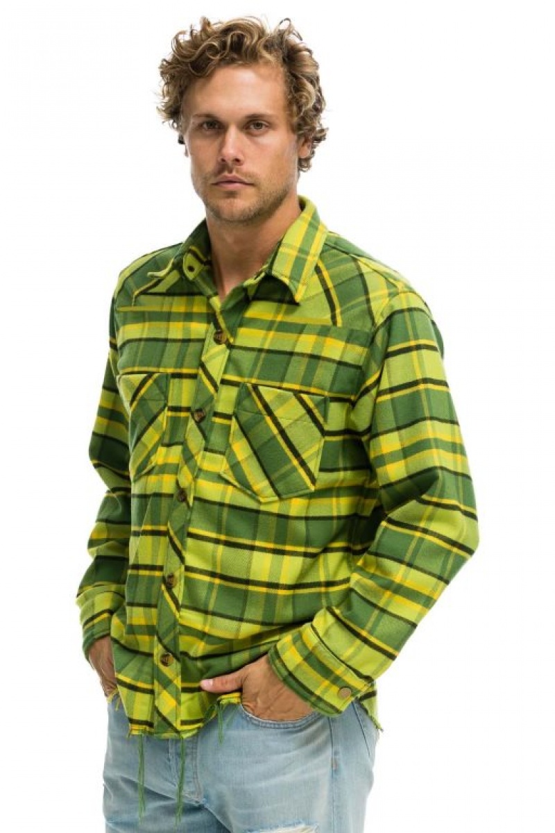 Camisa Aviator Nation Plaid Flannel Western Mujer Avocado Plaid | 27BUMKCFA