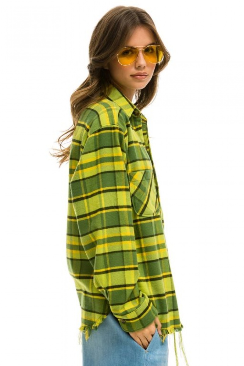 Camisa Aviator Nation Plaid Flannel Western Mujer Avocado Plaid | 27BUMKCFA