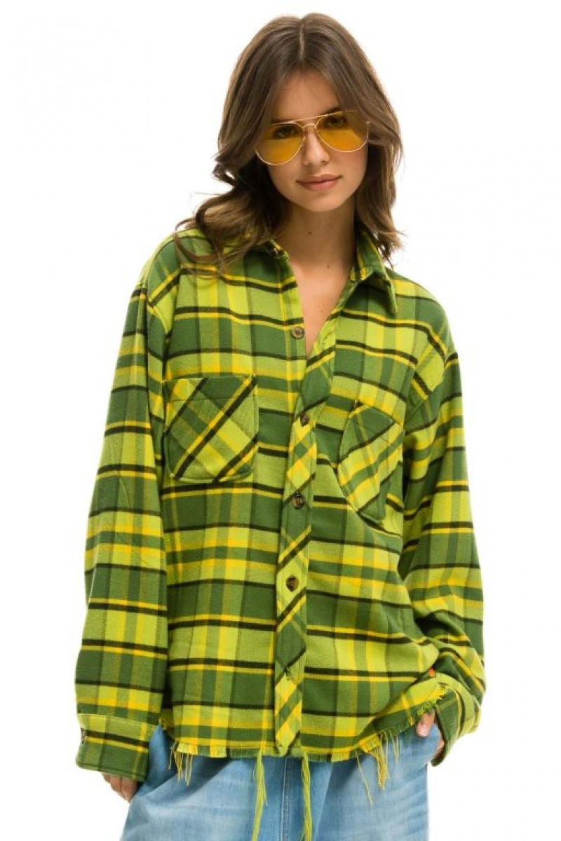 Camisa Aviator Nation Plaid Flannel Western Mujer Avocado Plaid | 27BUMKCFA