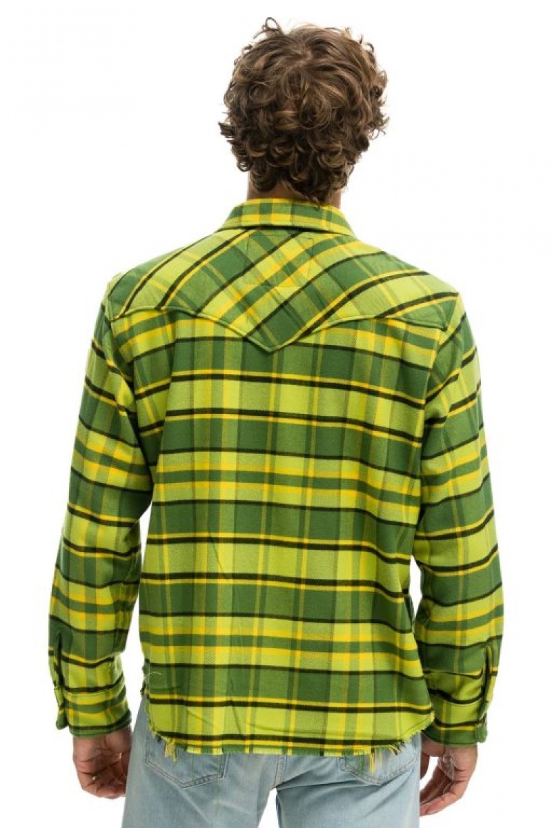 Camisa Aviator Nation Plaid Flannel Western Mujer Avocado Plaid | 27BUMKCFA