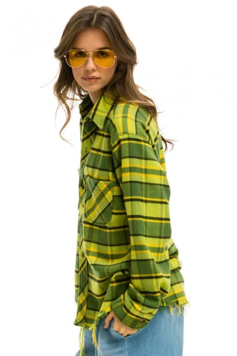Camisa Aviator Nation Plaid Flannel Western Mujer Avocado Plaid | 27BUMKCFA