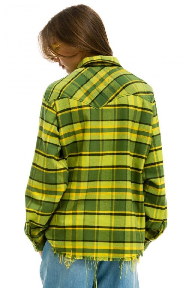 Camisa Aviator Nation Plaid Flannel Western Mujer Avocado Plaid | 27BUMKCFA