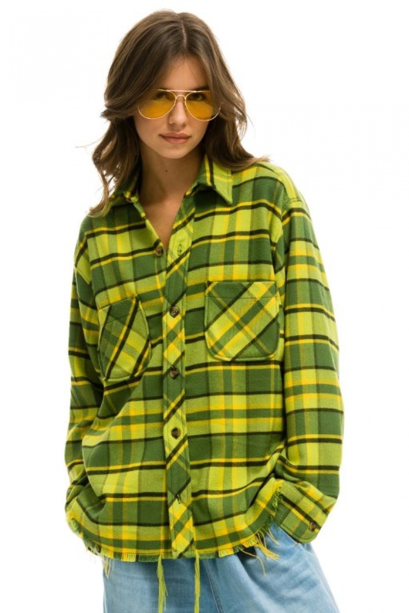 Camisa Aviator Nation Plaid Flannel Western Mujer Avocado Plaid | 27BUMKCFA