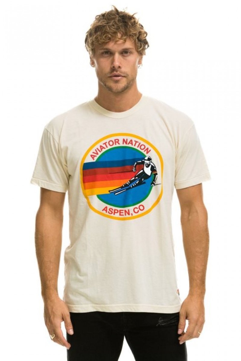 Camiseta Aviator Nation Aspen Crew Shirt Hombre White | 73KLRCPBD