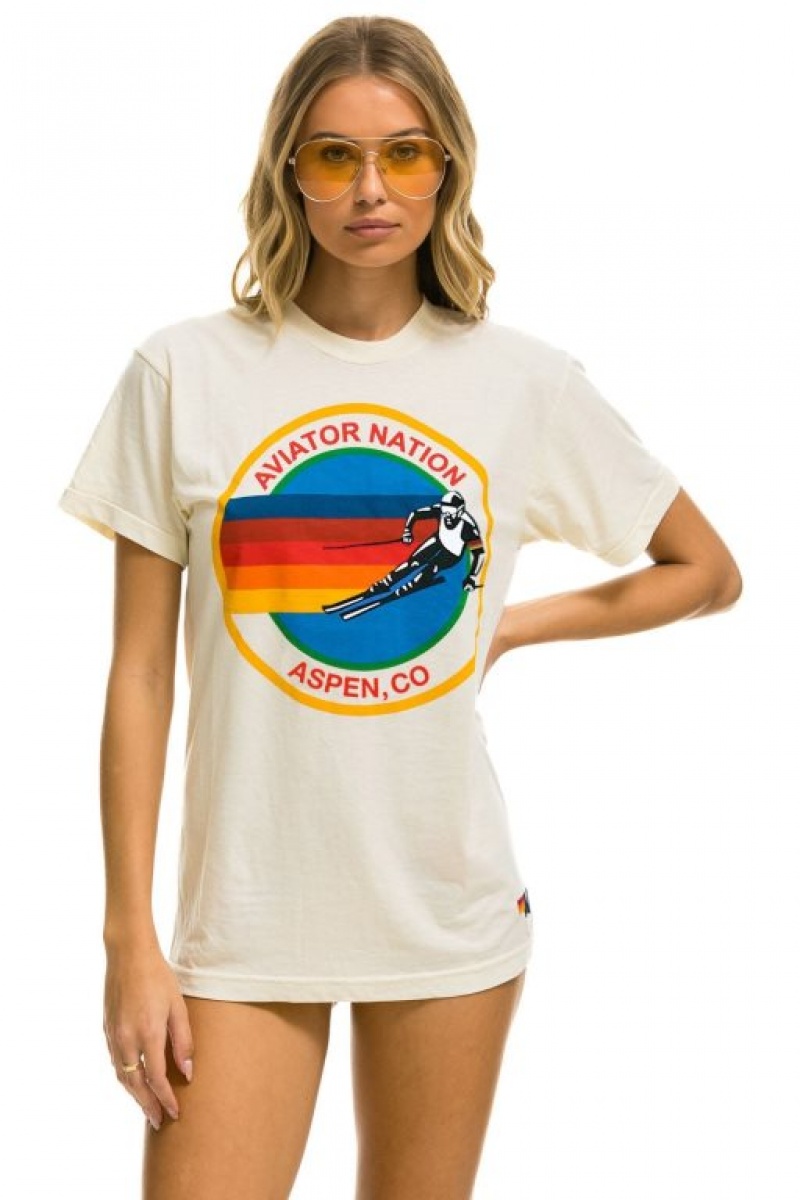 Camiseta Aviator Nation Aspen Crew Shirt Hombre White | 73KLRCPBD