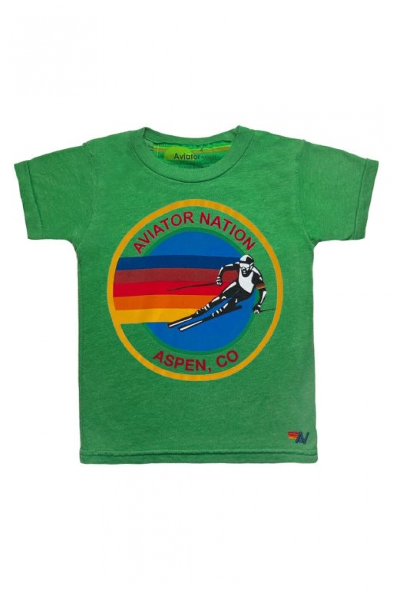 Camiseta Aviator Nation Aspen Niños Green | 93DBKAQYR