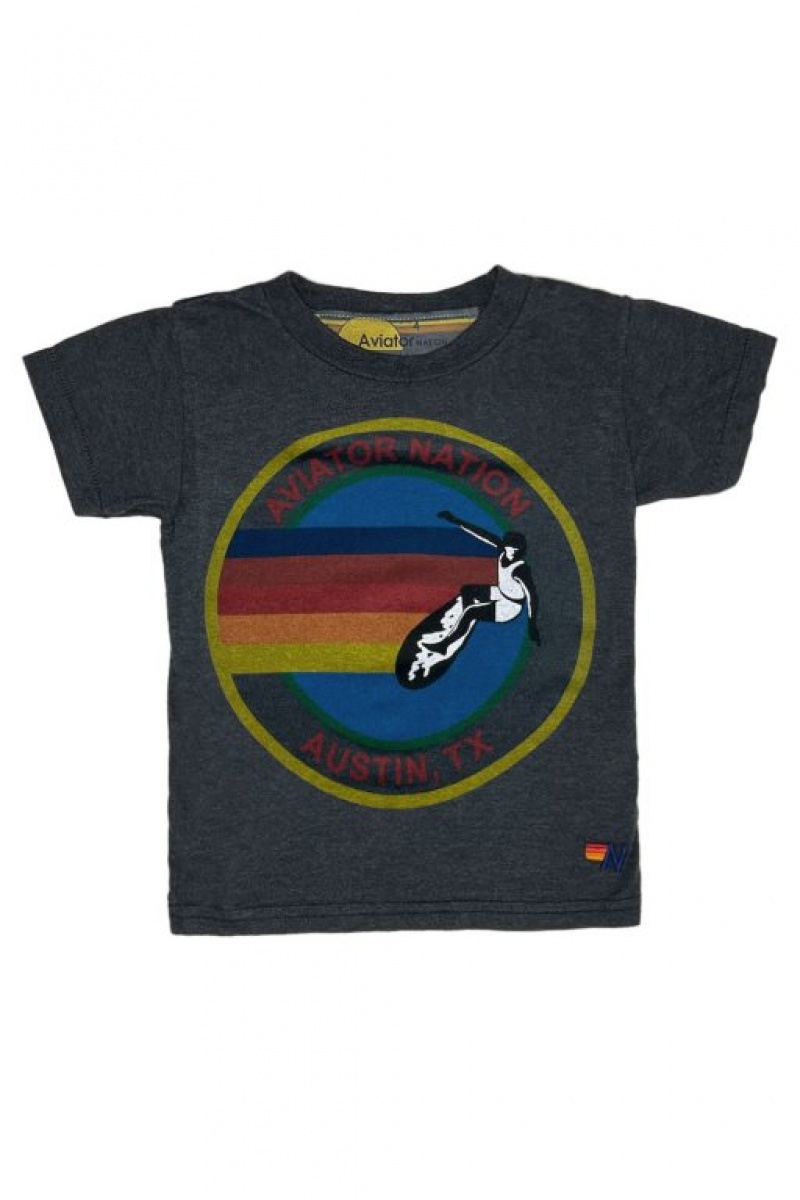 Camiseta Aviator Nation Austin Niños Grey | 93AMNFYHC