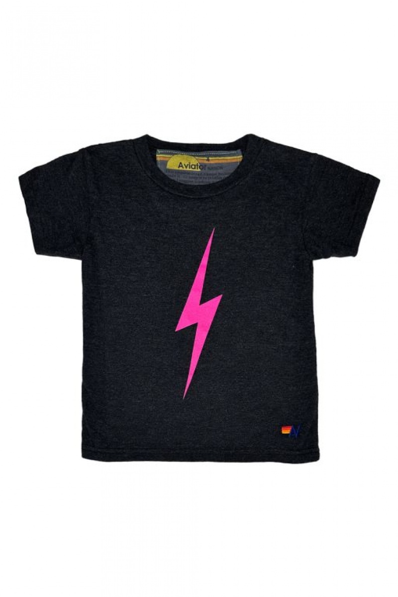 Camiseta Aviator Nation Bolt Niños Black / Pink | 91FOIYGKD