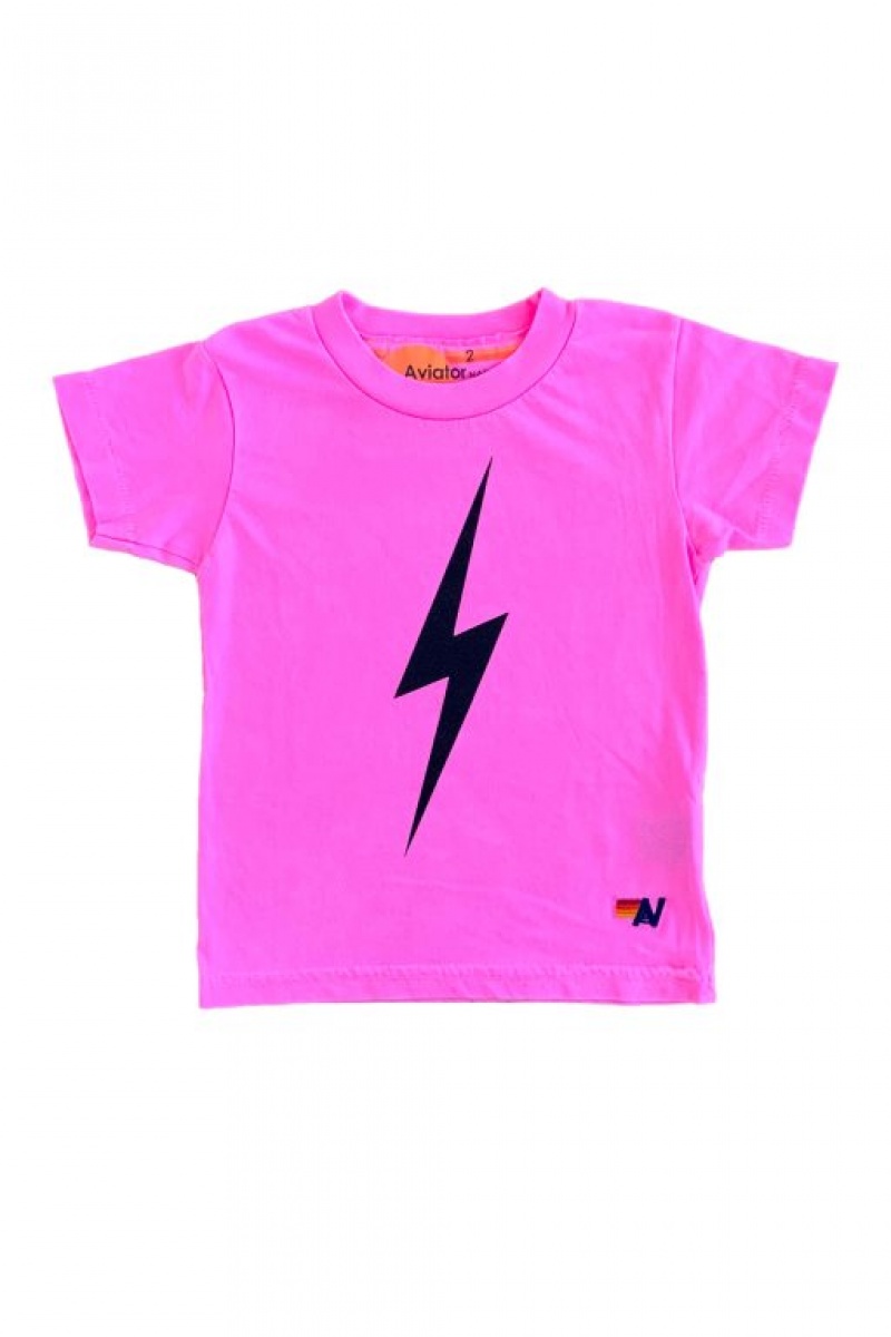 Camiseta Aviator Nation Bolt Niños Pink | 91DVGQTEA