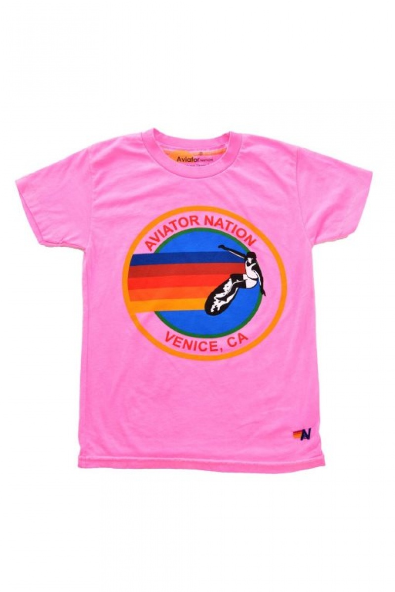 Camiseta Aviator Nation Laguna Beach Niños Pink | 91QOJVUSA