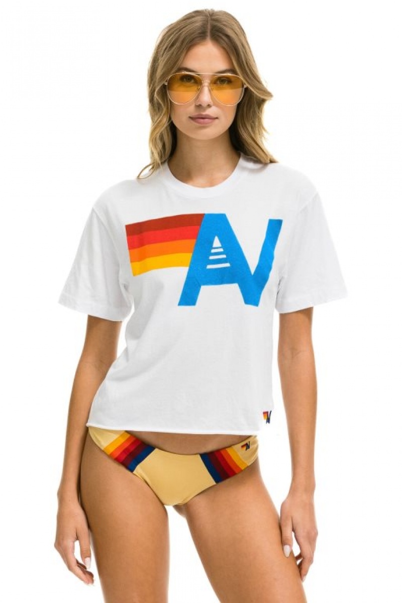 Camiseta Aviator Nation Logo Boyfriend Mujer White | 21NGWHTIB
