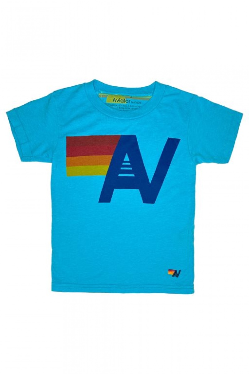 Camiseta Aviator Nation Logo Niños Blue | 91AHVUBYR