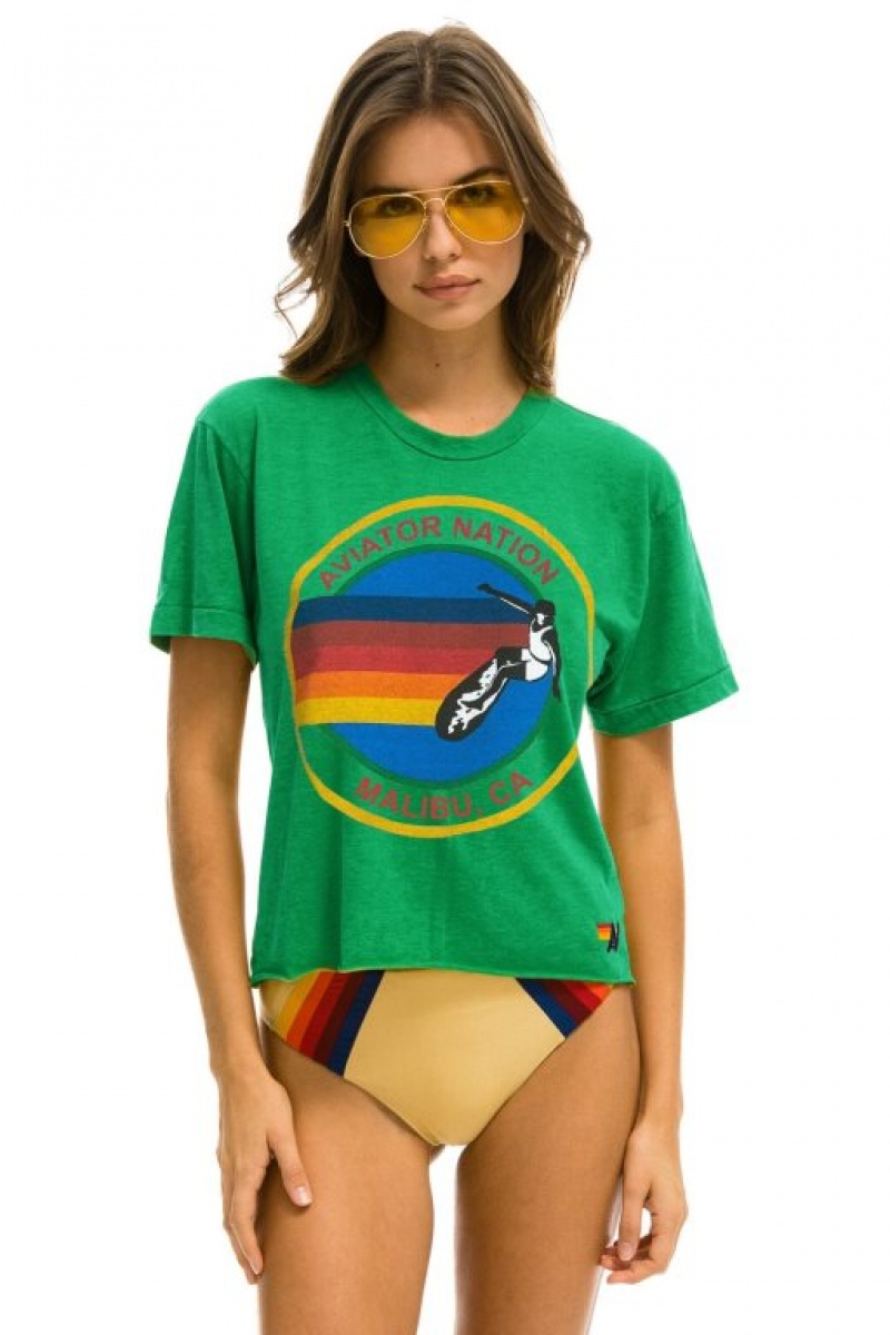 Camiseta Aviator Nation Malibu Boyfriend Mujer Green | 26DVRAIHG