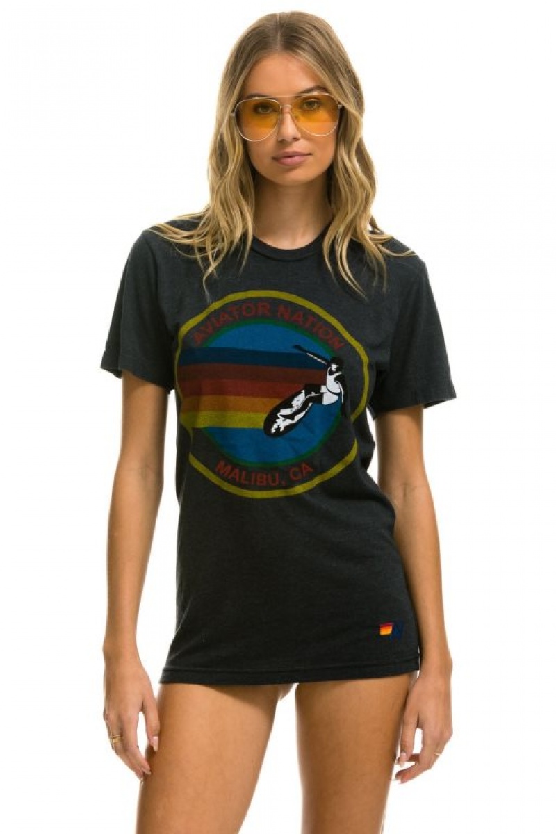 Camiseta Aviator Nation Malibu Crew Shirt Hombre Grey | 73JSCBZVY
