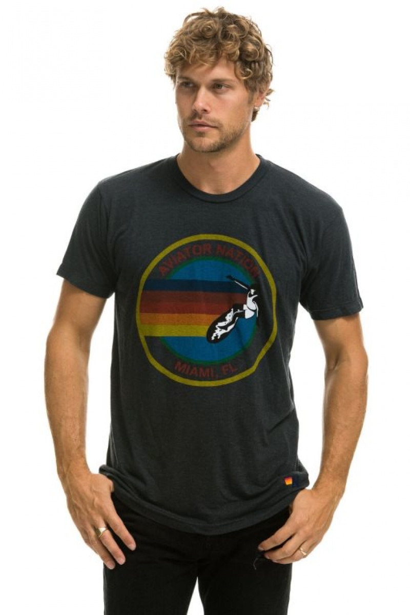 Camiseta Aviator Nation Miami Hombre Grey | 73CPQGTDA