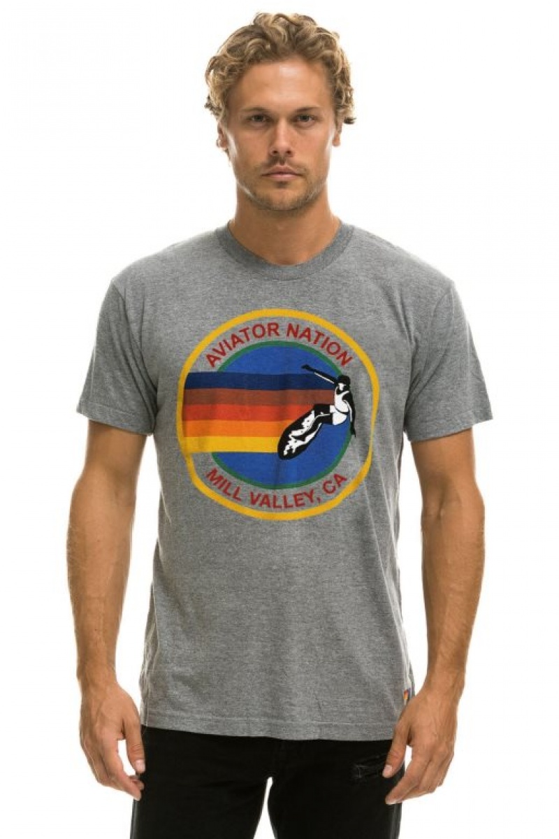Camiseta Aviator Nation Mlvy Hombre Crew Tee Shirt Hthr | 73CEWSMQA