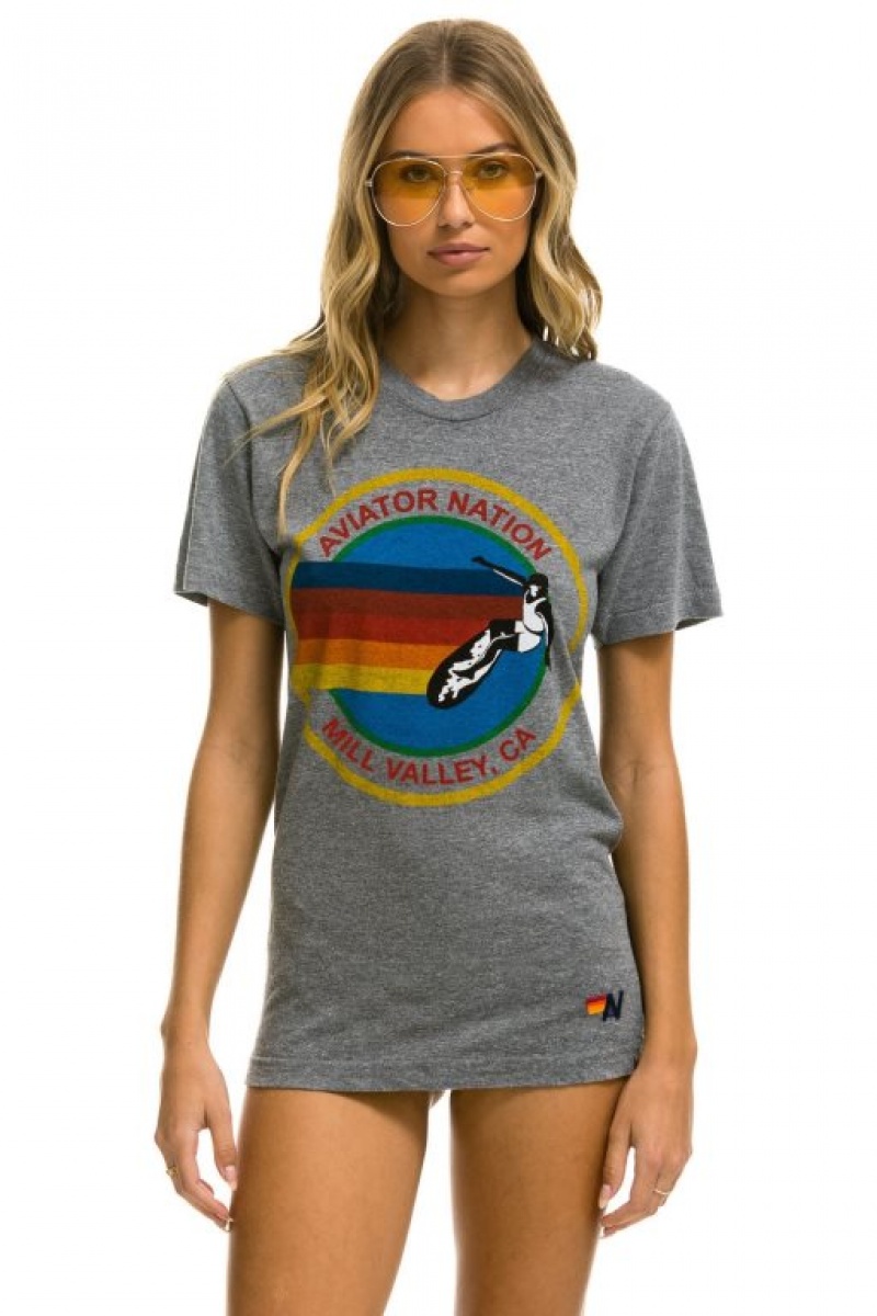 Camiseta Aviator Nation Mlvy Hombre Crew Tee Shirt Hthr | 73CEWSMQA