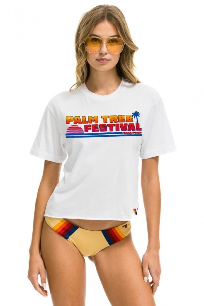 Camiseta Aviator Nation Palm Tree Festival Dana Point 2023 Boyfriend Mujer White | 23TGSWVNQ