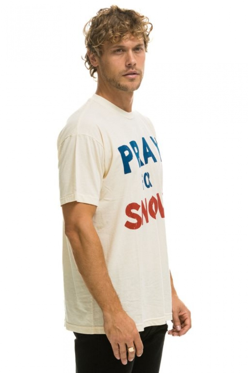 Camiseta Aviator Nation Pray For Snow Hombre White | 72HKCMFUA