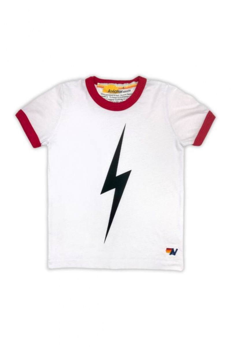 Camiseta Aviator Nation Ringer Bolt Niños White / Red | 90UJHFNLG