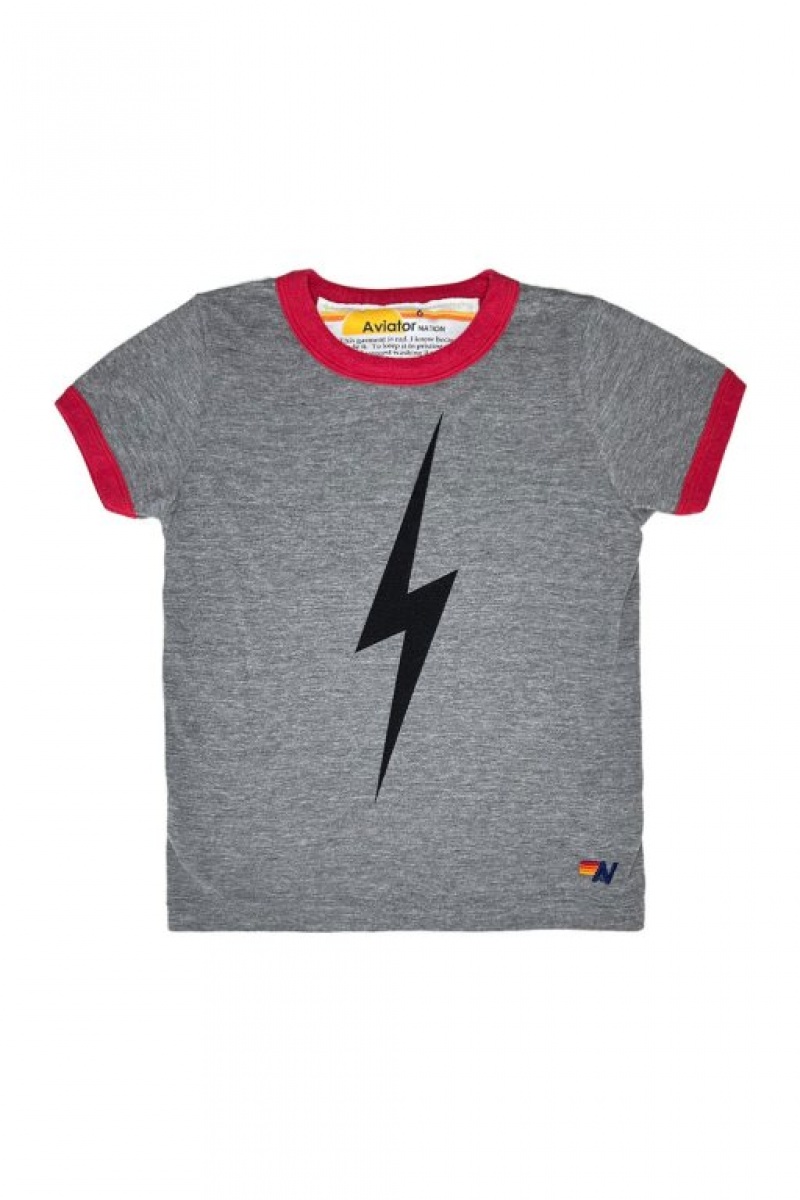Camiseta Aviator Nation Ringer Bolt Niños Grey / Red | 90WMCIZNU