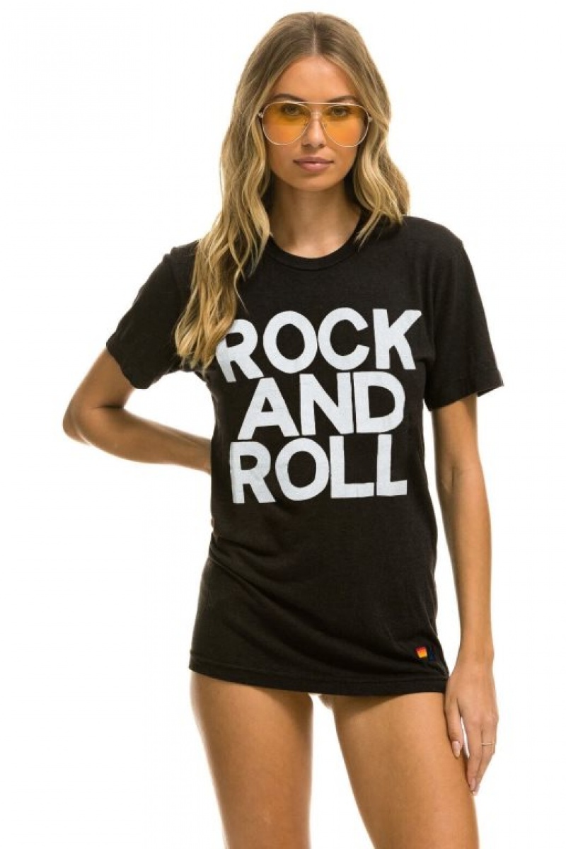 Camiseta Aviator Nation Rock And Roll Mujer Black | 28SWHTNBO
