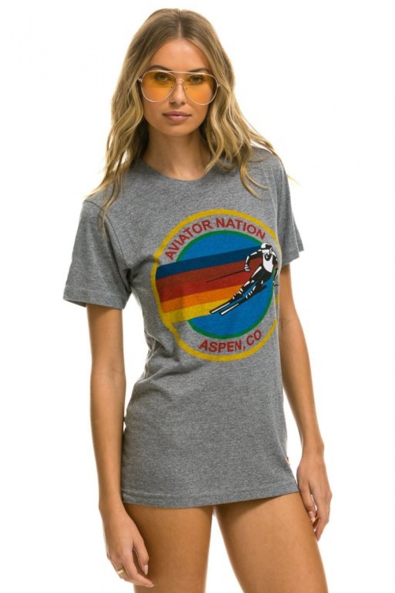 Camiseta Aviator Nation Signature Aspen Hombre Grey | 72DYAWNEP