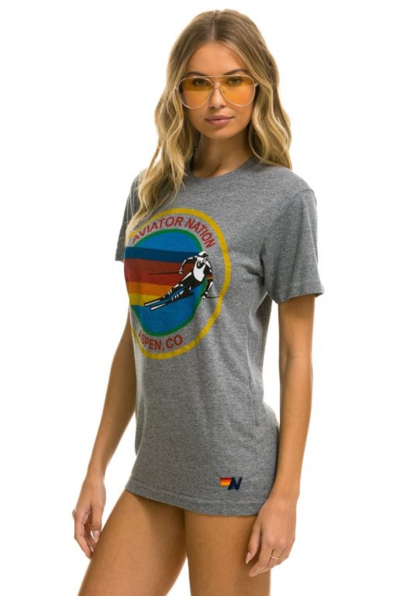 Camiseta Aviator Nation Signature Aspen Hombre Grey | 72DYAWNEP