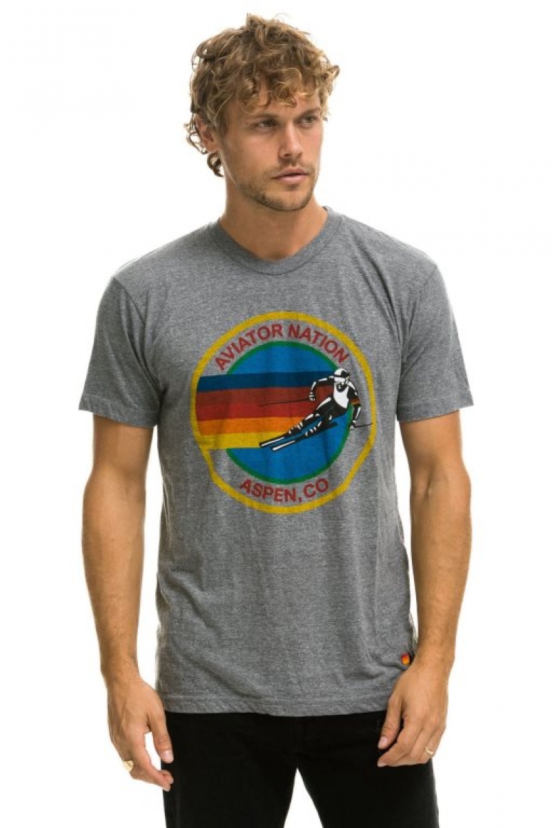 Camiseta Aviator Nation Signature Aspen Hombre Grey | 72DYAWNEP