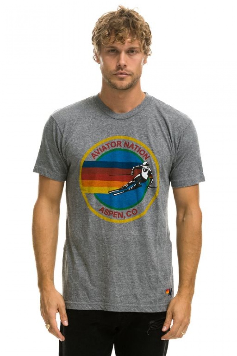 Camiseta Aviator Nation Signature Aspen Hombre Grey | 72DYAWNEP