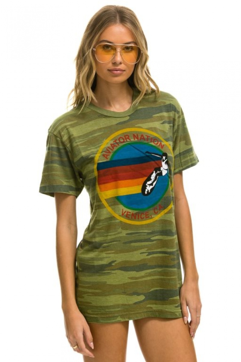 Camiseta Aviator Nation Signature Mujer Camo | 28GJIESQV