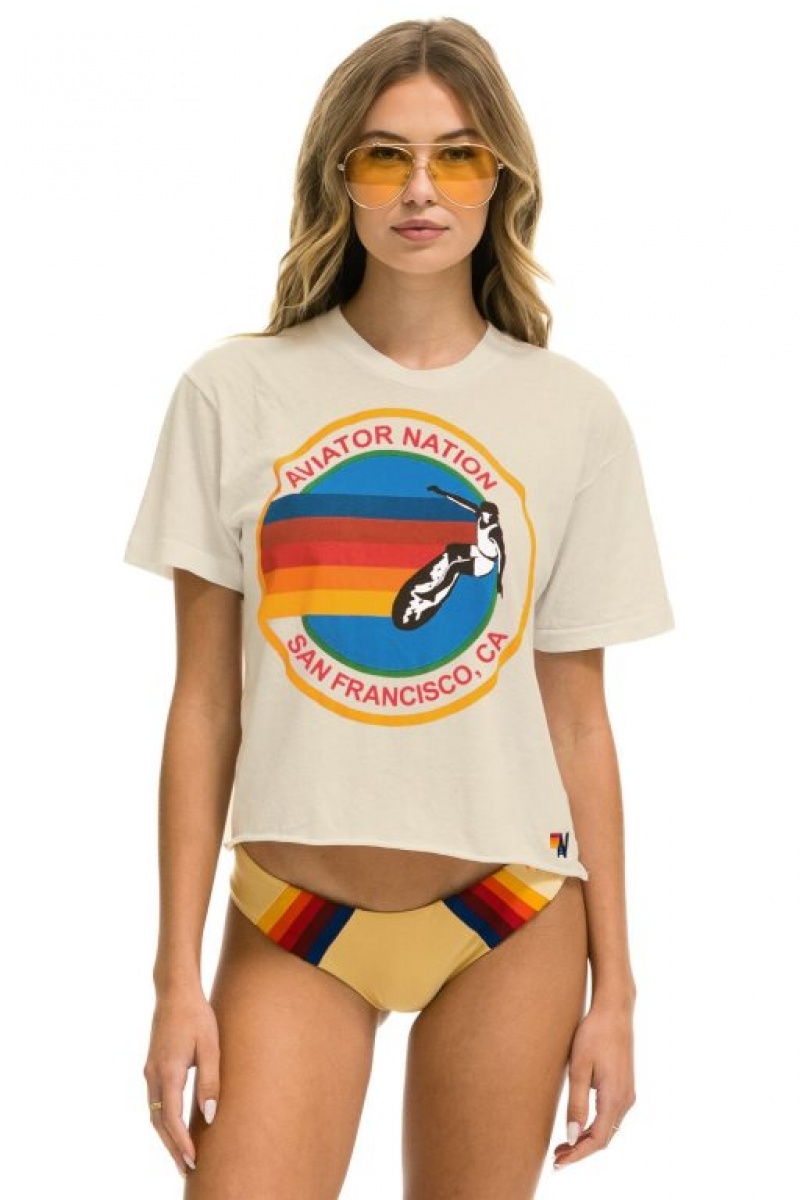 Camiseta Aviator Nation Signature Sf Boyfriend Mujer White | 24ZQLMHGY