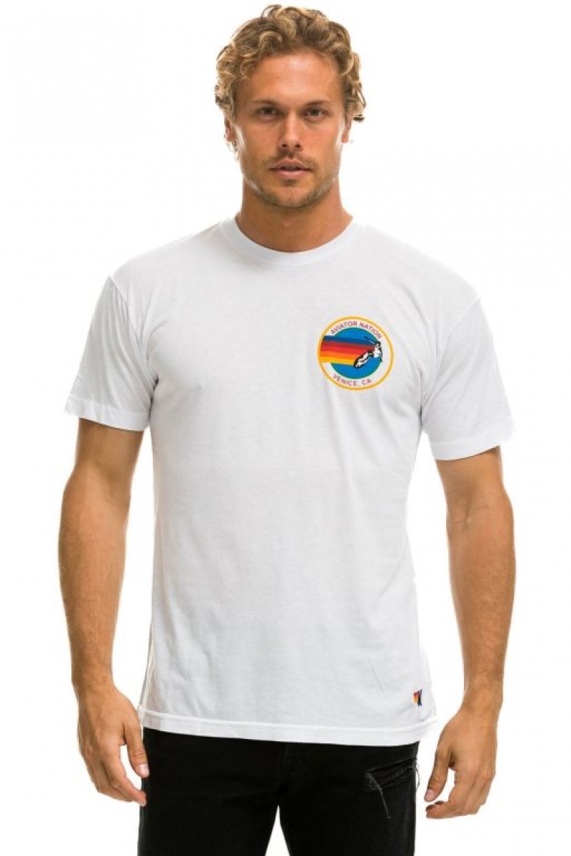 Camiseta Aviator Nation Signature Small Venice Circle Mujer White | 28HPQLZYO