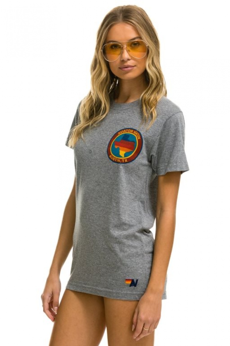 Camiseta Aviator Nation Signature Texas Small Logo Hombre Grey | 72BJCHYAM
